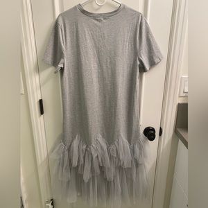 ELLAZHU Womens Gray Short Sleeve Casual Creweck Tulle Hem Oversized Dress